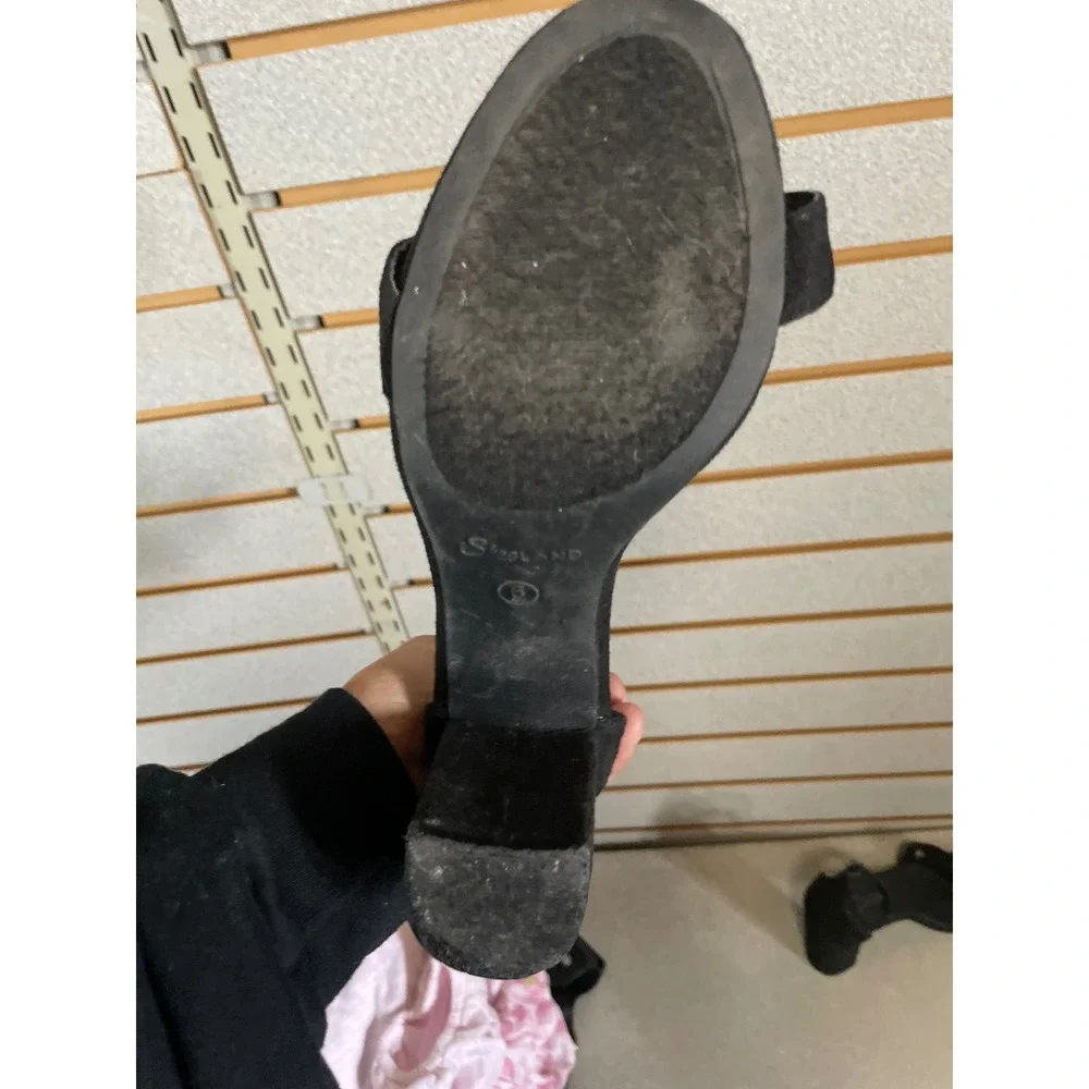 ShoeLand Black‎ Suede Ankle Strap Block Heel Sandals Women's Shoes